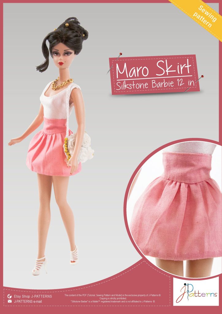 4. PDF Pattern Summer Skirt Barbie and Silkstone, 12 inch (30 cm) fashion doll, English version, PDF sewing pattern and tutorial