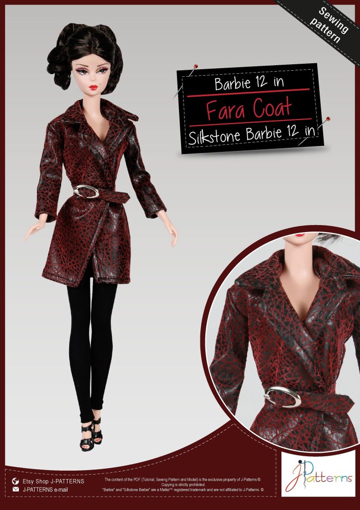 80. PDF Pattern Coat Barbie and Silkstone Barbie 12" (30 cm), English version, PDF sewing Pattern and Tutorial Fashion Doll
